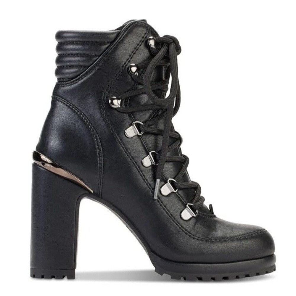 DKNY Womens 5.5 M Black Lenni Lace Up Platform High Heel Booties DEFECT IL6